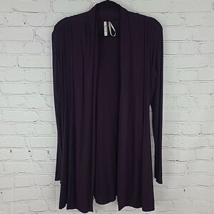 Kische Purple Open Front Pleated Long Sleeve Knit Scalloped Hem Cardigan Small